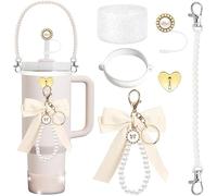 TTPSRY 6 Pezzi Set Accessori Biberon Elegante Ciondolo Fiocco Perla Portachiavi Decorativo Tazza Antiperdita Bambini