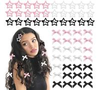 TTPSRY 60 Pezzi Mini Fermagli Fiocco & Stella, Set di Mollette Capelli BB a Stella e Fiocchetti in Raso, Accessori Capelli per Bambina Donna Ragazza, Leggeri e Versatili, 3 Colori (Rosa/Nero/Bianco)