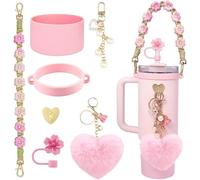 TTPSRY 7 Pezzi Set Bottiglia Acqua con Tracolla Fiori Anelli Silicone Ciondoli Cuore Peluche Decorazione Borraccia Termica Riutilizzabile
