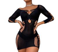 TTPSRY Abito Trasparente Donna in Pizzo Vestito Abito a Rete da Pesca con Intarsio di Perle Abiti Sexy e Carini Sexy Vestito Festa Vestito