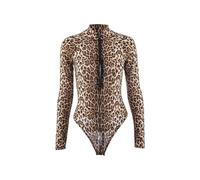 TTPSRY Body da donna a collo alto, a maniche lunghe, morbido, elasticizzato, stampa leopardata, slim fit, sexy, scollo a V, chiusura lampo, per abbigliamento casual, multicolore, S
