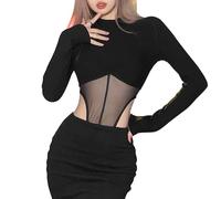 TTPSRY Body Donna Manica Lunga Elegante Sexy Bodysuit Basic Taglio arete Bodysuit Basic Elasticizzato Casuale Jumpsuits Tops Club del Partito(S)