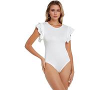 TTPSRY Body Donna Maniche Corte con Volant Bodysuit Elegante Aderente Bodysuit Contenitivo Modellante Outfit Estivo Abbigliamento Casual
