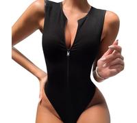TTPSRY Body Donna senza Maniche Zip Frontale Bodysuit Modellante Contenitivo Outfit Estivi Costine Elegante Aderente versatile
