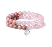 TTPSRY Bracciale Cuore Pietra Naturale Quarzo Rosa Rodonite Ciondolo Argento Cristalli Elegante Gioielli Donna