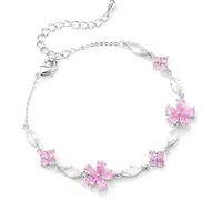 TTPSRY Bracciale Donna Elegante con Fiori e Cristalli Braccialetto Argento con Zirconi Gioielli Moda Regalo Compleanno Accessori Matrimonio