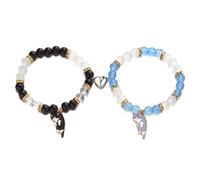 TTPSRY Bracciali Con Perline Gatto Set Di 2 Braccialetti Amicizia Per Coppie Braccialetti Elastici Con Ciondolo Gatto Braccialetti Donna E Uomo Gioielli Moda Donna
