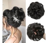 TTPSRY Chignon Finto per Capelli Elastici Chignon Finti Sintetica Ondulato Capelli Naturale Coda di Cavallo Posticci per Capelli Spessi Updo per Donne Ragazze(Nero)
