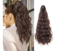 TTPSRY Coda Cavallo Ondulata Clip Estensione Capelli Sintetici Lunghi Effetto Naturale Acconciatura Elegante Parrucchino Donna