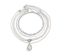 TTPSRY Collana Donna a Strati con Perle e Catena in Argento Gioielli Eleganti per Ogni Occasione Regalo Compleanno Donna Stile Swarovski(Argento)