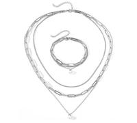 TTPSRY Collana Multistrato Catena Perla Bracciale Parure Gioielli Acciaio Inossidabile Donna Elegante Lusso