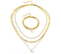 TTPSRY Collana Multistrato Catena Perla Bracciale Parure Gioielli Acciaio Inossidabile Donna Elegante Lusso
