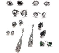 TTPSRY Donna Orecchini a Goccia Set di Gioielli Vintage Orecchini con Cristalli Eleganti Accessori Moda Bijoux Argento Antico con Pietre Preziose Gioielleria Artigianale