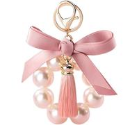 TTPSRY Elegante Portachiavi Con Perle E Nappa In Seta Rosa Accessorio Per Donna Portachiavi Ad Anello E Catena Moda Femminile Accessori Da Viaggio Chic
