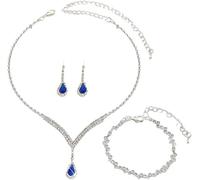 TTPSRY Goccia Cristallo Blu Parure Gioielli Collana Orecchini Bracciale Strass Elegante Cerimonia Matrimonio Donna