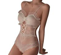 TTPSRY Intimo Donna Seducente in Pizzo Transparente Camicia da Notte Senza Schienale Lingerie Sexy Pigiama Vestaglia Ricamo Fine per la Luna di Miele o la Prima Notte di Nozze(Bianco)