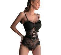 TTPSRY Intimo Donna Seducente in Pizzo Transparente Camicia da Notte Senza Schienale Lingerie Sexy Pigiama Vestaglia Ricamo Fine per la Luna di Miele o la Prima Notte di Nozze(Nero)