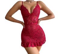 TTPSRY Lingerie Donna Pizzo Babydoll Floreale Abito Corto Elegante Vestito Intimo Abbigliamento Notte Completo Intimi Sexy Scollo V Profondo Spalline Regolabili