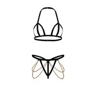 TTPSRY Lingerie Donna Pizzo Set Triangolo con Catena Dorata Abbigliamento Intimo Completo Reggiseno Elegante Completi Intimi Sexy Reggicalze Design Moderno Stile Glamour