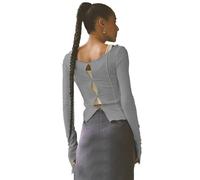 TTPSRY Maglietta Manica Lunga Donna Crop Top Basic Maglia Schiena Sexy Top Cut out Elasticizzato Slim T-Shirt Moda Casual per Primavera Autuno(Grigio,L)