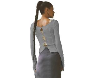 TTPSRY Maglietta Manica Lunga Donna Crop Top Basic Maglia Schiena Sexy Top Cut out Elasticizzato Slim T-Shirt Moda Casual per Primavera Autuno(Grigio,S)