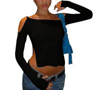 TTPSRY Manica Lunga Tops da Donna Sexy off Spalla Maniche Lunghe Cave T-Shirt Camicetta Top Donna Moda Sottile Manica Lunga Sexy Solido Spacco Piccola Parte Superiore