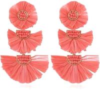 TTPSRY Orecchini Donna Pendenti a Ventaglio Raffia Etnici Boho Chic Gioielli Fatti a Mano Accessori Moda Eleganti per Festa Matrimonio Casual(Giallo)