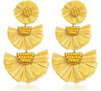 TTPSRY Orecchini Donna Pendenti a Ventaglio Raffia Etnici Boho Chic Gioielli Fatti a Mano Accessori Moda Eleganti per Festa Matrimonio Casual(arancia)