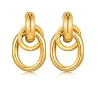 TTPSRY Orecchini Geometrici Ovali Doppio Anello Argento 925 Placcato Oro Eleganti Minimalisti Pendenti Donna