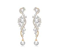 TTPSRY Orecchini Pendenti Eleganti Perle Zirconi Curva Lussuosa Brillanti Cristalli Gioielli Donna Cerimonia Matrimonio