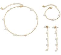 TTPSRY Parure Bijoux Femme Collier Bracelet Boucles d'Oreilles Perle Ensemble Bijouterie Chaîne Élégante Accessoires Mode Cadeau Anniversaire Mariage Fête Parures pour Femme