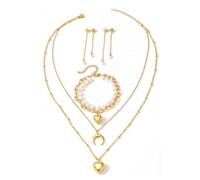 TTPSRY Parure Di Gioielli In Acciaio Inossidabile Con Collana A Cuore E Luna Bracciale Con Perle E Orecchini Pendenti Set Di 3 Pezzi Per Donna Gioielli Eleganti E Raffinati