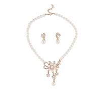 TTPSRY Parure Gioielli Donna Collana Orecchini Perle Fiore Cristalli Eleganti Accessori Cerimonia Matrimonio Lusso Bianco