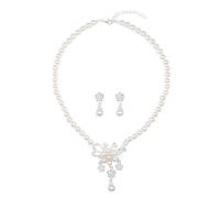TTPSRY Parure Gioielli Donna Collana Orecchini Perle Fiore Cristalli Eleganti Accessori Cerimonia Matrimonio Lusso Bianco