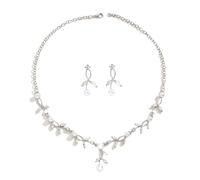 TTPSRY Parure Gioielli Donna Foglia Floreale Collana Orecchini Perle Cristalli Elegante Matrimonio Cerimonia Argento