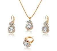 TTPSRY Parure Gioielli Donna Goccia Cristallo Brillante Collana Orecchini Anello Elegante Cerimonia Matrimonio Lusso Completo Zirconi