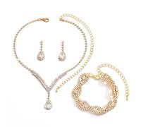TTPSRY Parure Gioielli Donna Set Sposa Collana Orecchini Bracciali Scintillanti Metallo Gioielli Zirconi Cubici Impermeabili Donna Gioielli Set per Feste Balli Matrimoni (Oro)