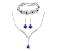 TTPSRY Parure Gioielli Donna Set Sposa Collana Orecchini Bracciali Scintillanti Metallo Gioielli Zirconi Cubici Impermeabili Donna Gioielli Set per Feste Balli Matrimoni (Blu)