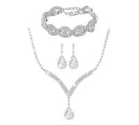 TTPSRY Parure Gioielli Donna Set Sposa Collana Orecchini Bracciali Scintillanti Metallo Gioielli Zirconi Cubici Impermeabili Donna Gioielli Set per Feste Balli Matrimoni (Argento)