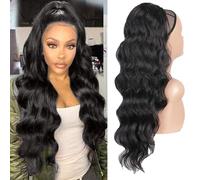 TTPSRY Ponytail capelli naturali onda ricci 60 cm trawstring lunga coda di cavallo capelli estensione ponytail sintetico parrucca per donne uso quotidiano (nero)