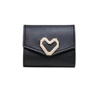 TTPSRY Portafoglio Donna Piccolo Trifold Cuore a Scatto Liscia Morbida Pelle PU Molteplici Slot per Carte Molti Scomparti Cute Corto Portamonete Regalo Compleanno（Nero）