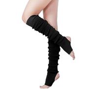 TTPSRY Scaldamuscoli Donna in Maglia Invernale Coste Parigine con Foro per Il Tallone Gamba Ginocchio Calzini Pura Colore Maglia Warmer per Yoga Danza Esercizio Palestra(Nero,50cm)
