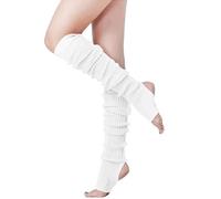 TTPSRY Scaldamuscoli Donna in Maglia Invernale Coste Parigine con Foro per Il Tallone Gamba Ginocchio Calzini Pura Colore Maglia Warmer per Yoga Danza Esercizio Palestra(Bianco,70cm)