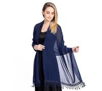 TTPSRY Scialle Stola Chiffon Donna Grande Leggera Morbida Sciarpa da Sera Scialle Elegante Scialli con Frangia per Cerimonia Matrimoni Nozze Festival (Blu Navy)