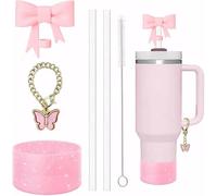 TTPSRY Set Cannucce Riutilizzabili Fiocco Decorativo Accessori Bottiglia Termica Silicone Ecologico Lavabile Spazzola Pulizia Charm Farfalla
