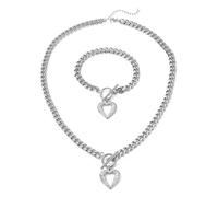 TTPSRY Set Di Gioielli A Forma Di Cuore In Acciaio Inossidabile Collana E Bracciale Con Ciondolo A Cuore Elegante Set Di Gioielli Per Donna Set Completo Di Gioielli Per Ogni Occasione