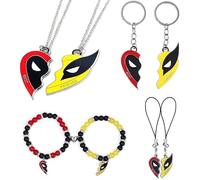 TTPSRY Set di Gioielli Deadpool Collana Bracciale Portachiavi Parure Gioielli Donna Migliori Amici Best Friends Ciondolo Cuore Divisibile Idea Regalo Accessori Supereroi Marvel