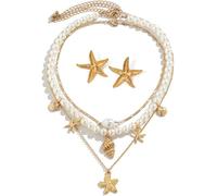 TTPSRY Set di Gioielli Donna Collana Boho a Strati Personalizzata con Orecchini Stella Marina Dorata per Uso Quotidiano e Occasioni Festive (Oro)