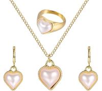 TTPSRY Set di Gioielli Donna Cuore Parure Donna Anello Collana Orecchini Madreperla Elegante Gioielli Set Idea Regalo Anniversario Matrimonio Compleanno(Oro1)