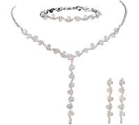 TTPSRY Set di Gioielli Donna Parure Elegante con Collana Pendente Bracciale Orecchini Cristalli Brillanti Cerimonia Matrimonio Festa Compleanno Regalo